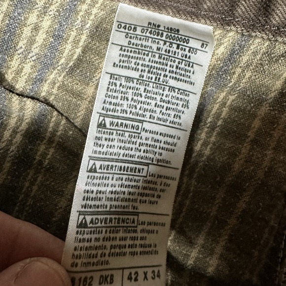 Vintage Carhartt Jean Pants Mens 42x32 Brown Denim Flannel Lined Work B162 DKB - Picture 5 of 12